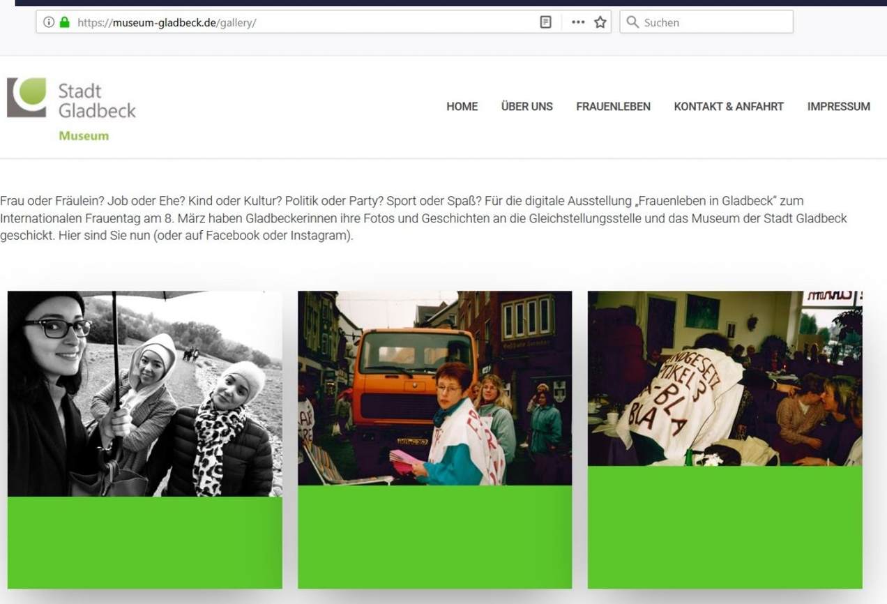 Eine digitale Ausstellung über Gladbecker Frauen, ihren Alltag und ihre Geschichten. Digital zu besichtigen auf der Website des Museums der Stadt Gladbeck.